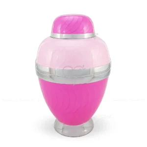 Orchid Bloom 10-inch Dometop Banded aluminum cremation urn featuring a hand-painted glossy Meena finish in two shades of pink and magenta.