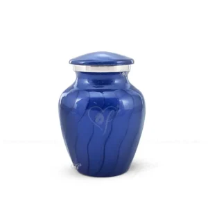 Midnight Peace 4-inch classic aluminum infant and child cremation urn in Navy Blue Meena finish with polished silver trim.