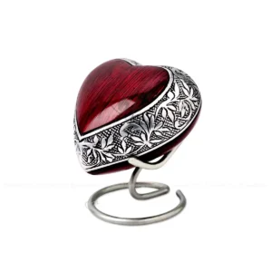 Mahogany Grace 3-inch heart shaped aluminum keepsake with a rich mahogany finish and brushed aluminum floral band.