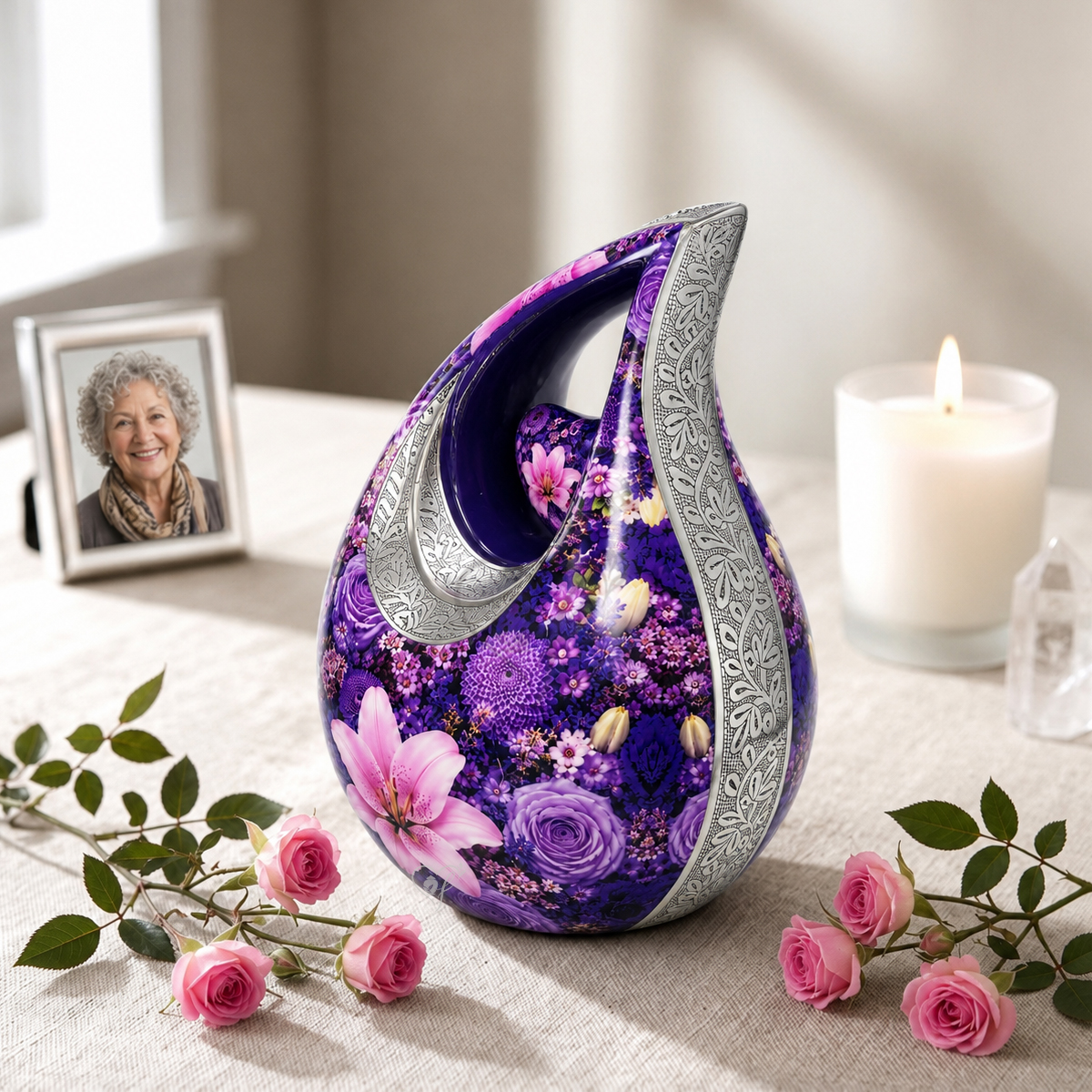 Fiora Amethyst Garden | Teardrop Aluminum Urn with Heart - Image 5