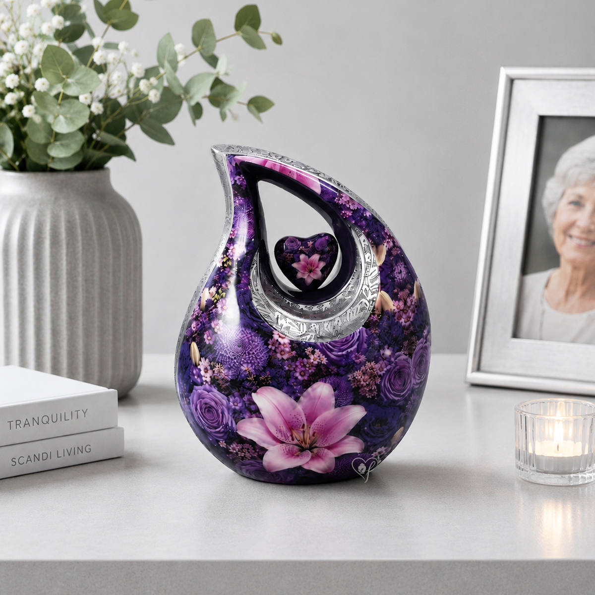 Fiora Amethyst Garden | Teardrop Aluminum Urn with Heart - Image 4
