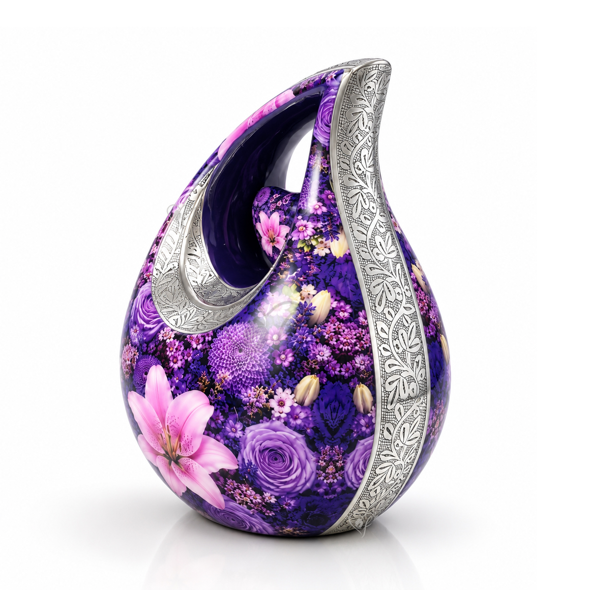 Fiora Amethyst Garden | Teardrop Aluminum Urn with Heart - Image 2