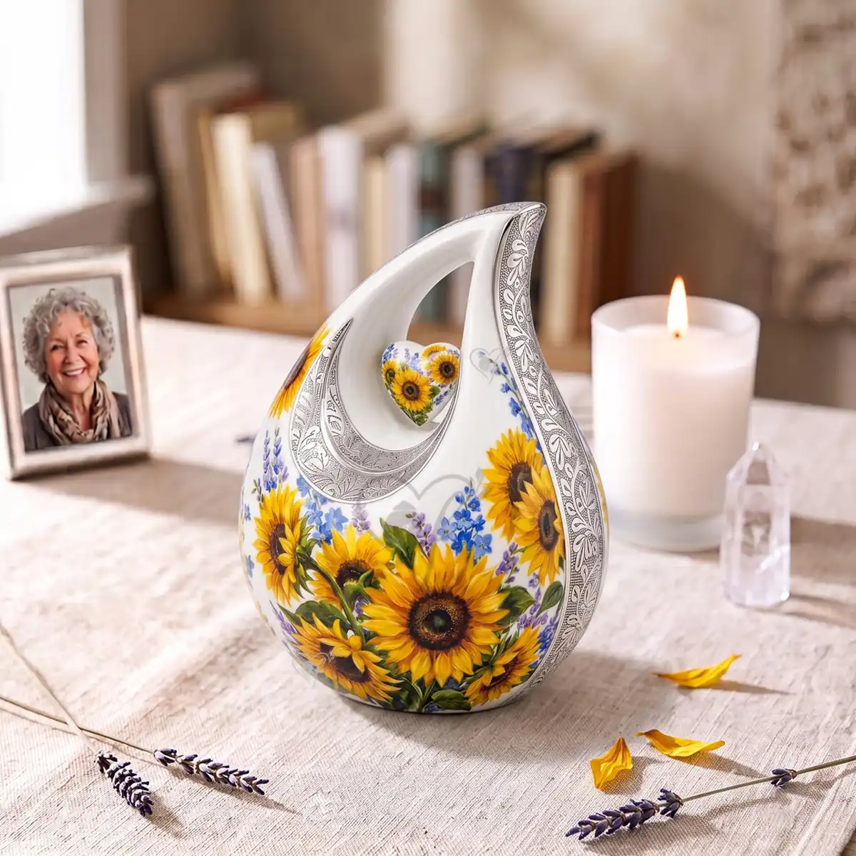 Fiora Teardrop | Sunflower Aluminum Cremation Urn with Heart - Image 6