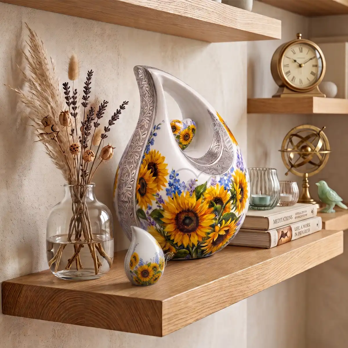 Fiora Teardrop | Sunflower Aluminum Cremation Urn with Heart - Image 5