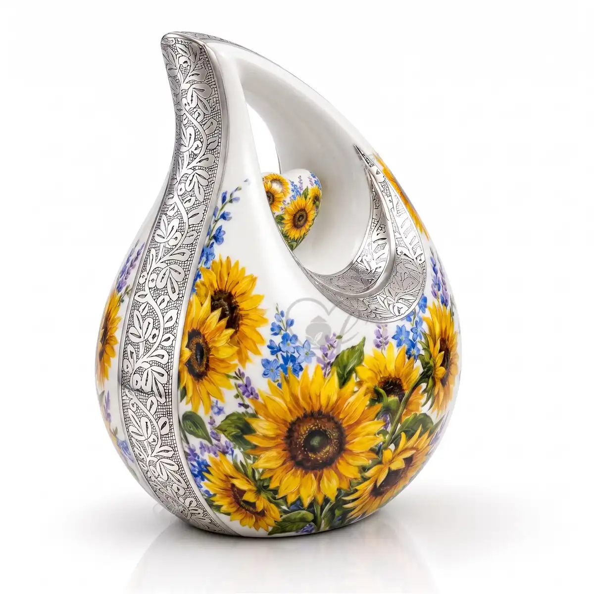 Fiora Teardrop | Sunflower Aluminum Cremation Urn with Heart - Image 2
